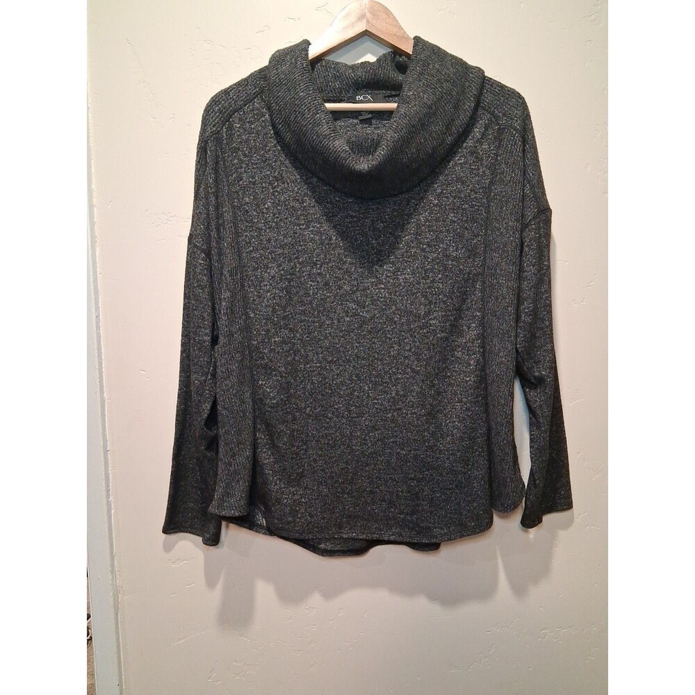 BCX Women's Sz Lg Charcoal Heathered Gray Long Sleeve Cowl Neck Sweater Career